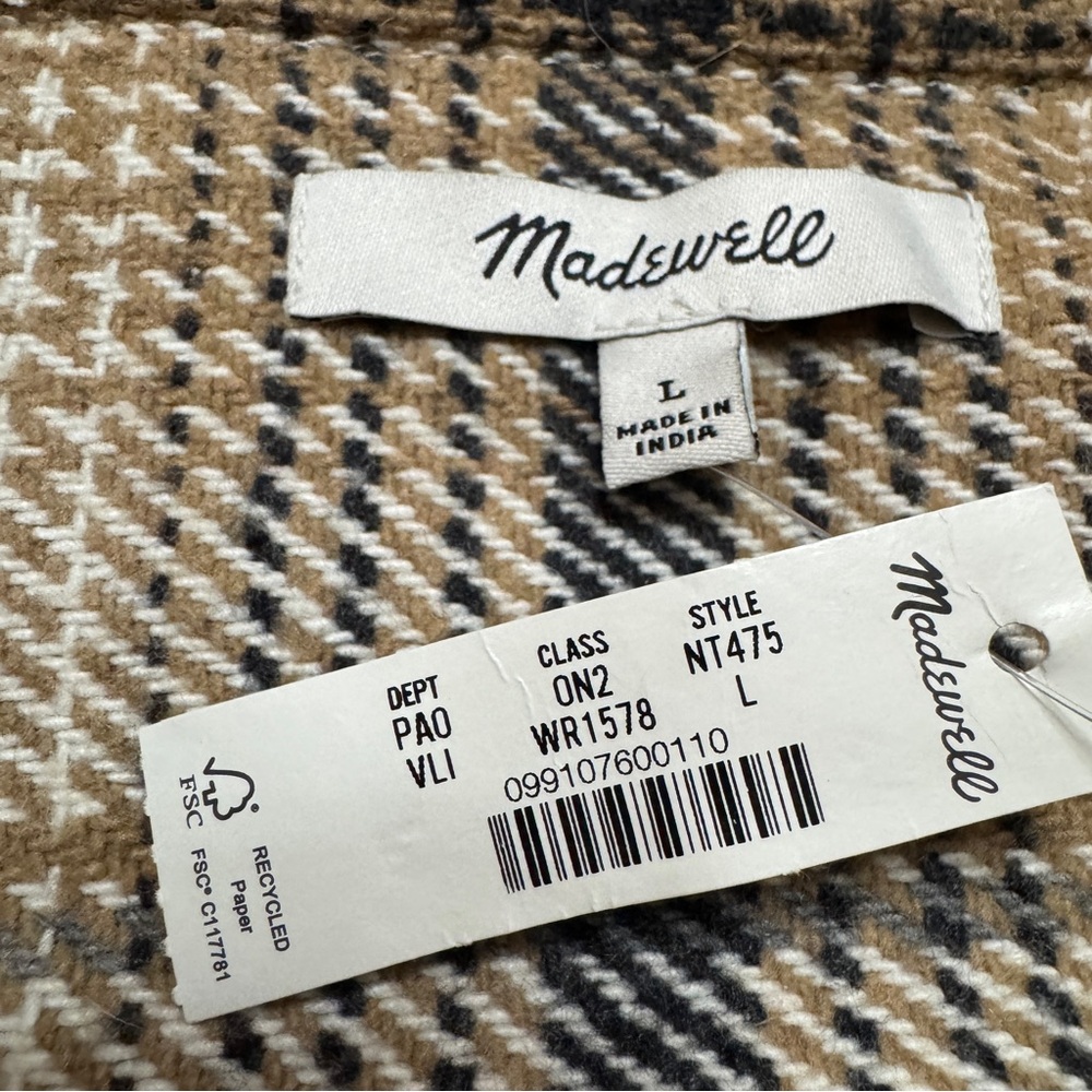Madewell L Flannel Shirt Jacket Oversized Plaid side Pockets Pearl Snap Western - Picture 7 of 12